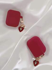 Burgundy Heart & Flower AirPods 1/2 Protective Case, Apple AirPods Pro 2 Bluetooth Earphone Soft Silicone Case, Anti-Drop 3rd Gen Rose Red Cover - Burgundy - View 1