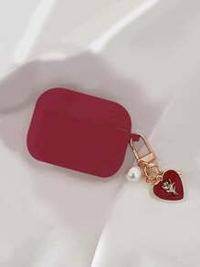 Burgundy Heart & Flower AirPods 1/2 Protective Case, Apple AirPods Pro 2 Bluetooth Earphone Soft Silicone Case, Anti-Drop 3rd Gen Rose Red Cover - Burgundy - View 3