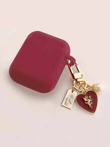 Burgundy Heart & Flower AirPods 1/2 Protective Case, Apple AirPods Pro 2 Bluetooth Earphone Soft Silicone Case, Anti-Drop 3rd Gen Rose Red Cover - Burgundy - View 4