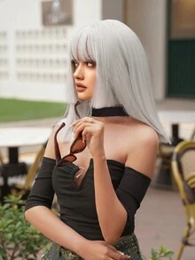 1-Piece Synthetic Heat-Resistant Wig In Silver-White Color With Princess Cut Short Hair And Bangs,16 Inches Long, Fully Machine-Woven, Natural And Realistic Short Straight Wig. - Silver - View 3