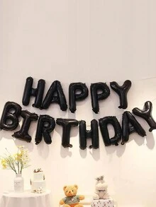 1pack 16 Inch Black Happy Birthday Letter Balloons Suitable For Festival Party Decor - Black - View 4