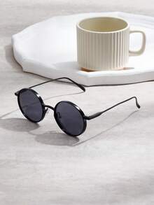 1副男士黑色金属圆形复古太阳镜，个性化设计，时尚风格，适合驾驶、旅行、海滩度假、钓鱼和防晒。 - 灰色 - 查看 2