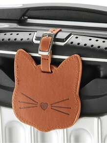 卡通猫 PU 皮革行李牌 皮革行李箱标签 个性化 Ciche 行李牌 姓名电话信息标签 - 多色可选 - 黑色 - 查看 1