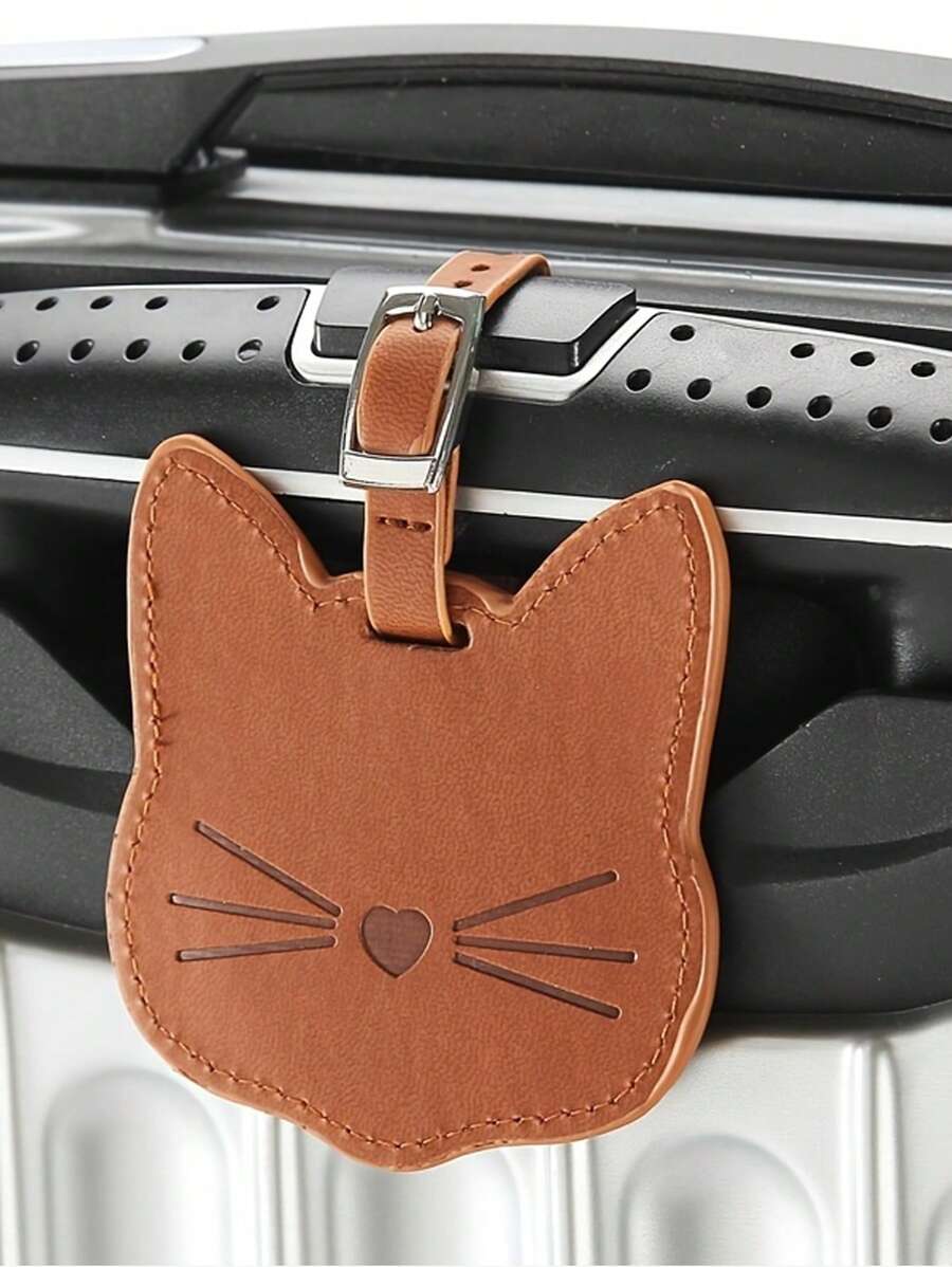 卡通猫 PU 皮革行李牌 皮革行李箱标签 个性化 Ciche 行李牌 姓名电话信息标签 - 多色可选 - 黑色 - 查看 1