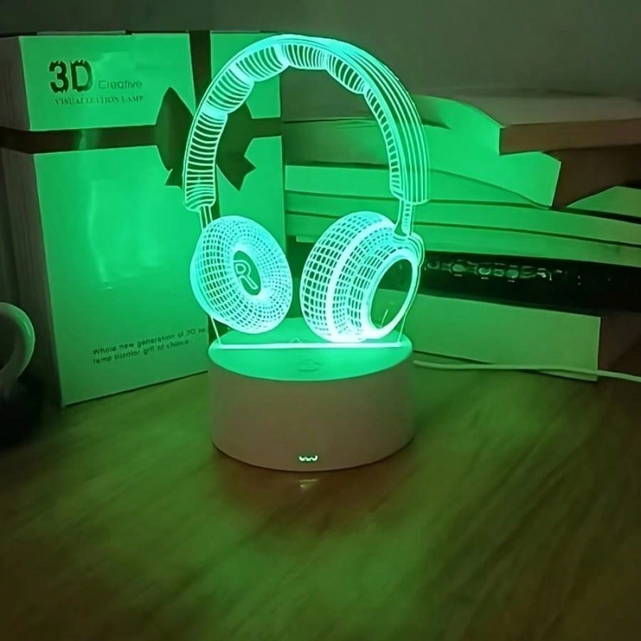 3d Headphone Shaped Night Light, Bedside Companion Lamp, Ideal Gift For