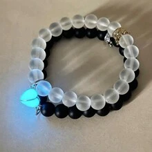 2pcs Handmade Key Lock Charms Bracelet Luminou Heart Glow In The Dark Couple Bracelet For Couple Men Women Fluorescent Gift - Style 3 - View 2