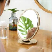 Tabletop Foldable Wood Makeup Mirror For Home Use, Desktop Vanity Mirror For Women - Round - View 3