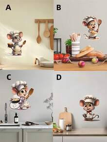 1入組老鼠主廚3d牆貼,客廳臥室廚房樓梯浴室角落貼紙,老鼠可頌美味有趣創意牆貼,有趣又可愛的卡通老鼠牆貼