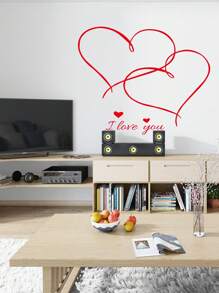 1 件情人節紅心我愛你裝飾牆貼,可拆卸 Pvc 材料,適合客廳和臥室牆貼,14.7 英寸x17.1 英寸 - 紅色 - 查看 1