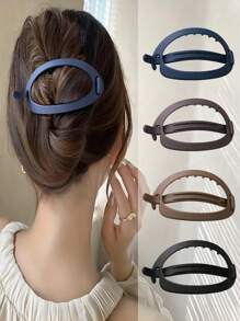 4pcs Simple Solid Color Hair Clip Set With Strap Buckle Plates, Hair Accessories Casual Claw Clips Hair Claws Hair Barrettes