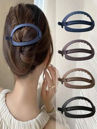 4pcs Simple Solid Color Hair Clip Set With Strap Buckle Plates, Hair Accessories Casual Claw Clips Hair Claws Hair Barrettes, School Stuff
