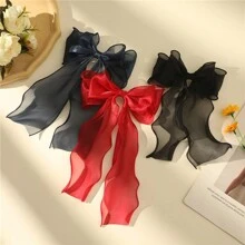 1pc Pearl Decor Bowknot Ribbon Hair Clip, Suitable For Parties And Daily Wear - Green - View 2