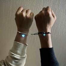 2pcs Handmade Key Lock Charms Bracelet Luminou Heart Glow In The Dark Couple Bracelet For Couple Men Women Fluorescent Gift - Style 3 - View 4