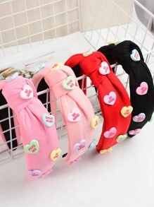 1入甜美可愛打結心形布質頭帶,搭配對話引言,適合日常穿著、婚禮及派對等活動使用。（隨機顏色） - 黑色 - 查看 10