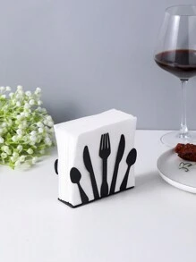1 件創意西式鐵製餐具設計垂直餐巾架適用於家庭辦公桌 - 黑色 - 查看 2