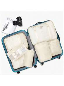 7 件行李收纳袋，手提行李旅行袋收纳袋，旅行必备配件，旅行背包旅行包行李箱旅行装备，返校搬家袋收纳袋，返校用品 - 米色 - 查看 2