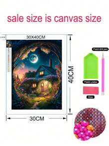 5d Diamond Painting Moon Garden Cottage Scenery Mosaic Round Diamond Embroidery Wall Decor Artwork Handicraft - Multicolor - View 3