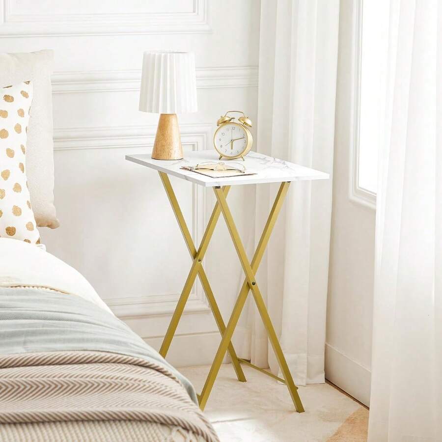 TV Tray, Folding TV Table, Stable Snack Table For Small Space, Portable Sofa Side Table, Easy Assembly And Storage, Ideal For Snacks And Meals In Living Room, Marble And Gold - Marble + Gold - View 1