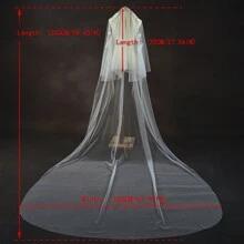 1 件双层蕾丝和珍珠新娘面纱，适合婚礼拍照和仪式秋季女士服装 - 米色 - 查看 8