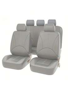 5人坐全套汽車坐墊套,灰色pu皮革適用於皮革汽車、皮卡、suv全季節 - 灰色 - 查看 1