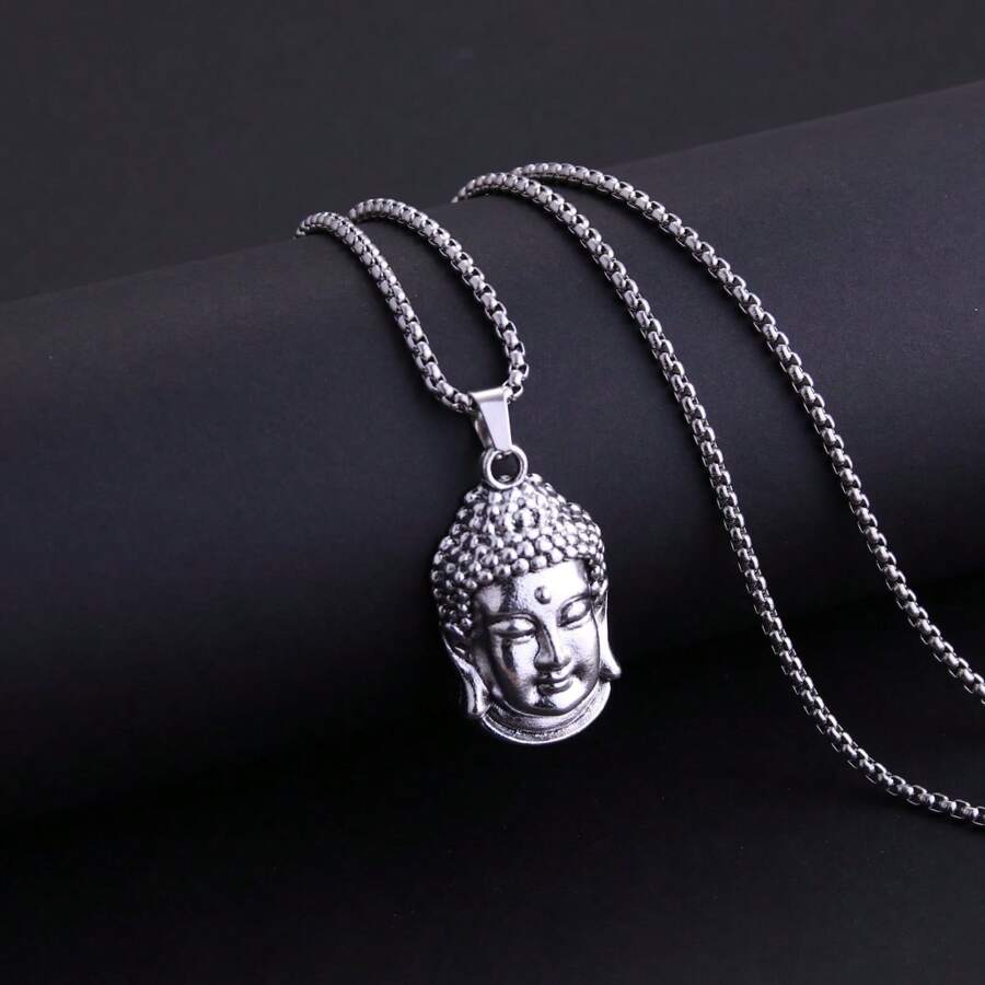 1 件鈦鋼鍊配件佛頭吊墜項鍊,男女通用毛衣首飾 - 面具 - 查看 1