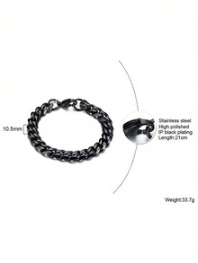 1pc Simple Black Woven Bracelet, 21cm Length, Men's Casual - Black - View 4