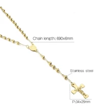 1pc Stainless Steel 6mm Large Cross Pendant Necklace With 59 Beads, Unisex For Daily Wear