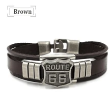 1pc Fashion Alloy & Leather Men's Bracelet, With Number '66' Feature, For Daily Wear - Brown - View 5