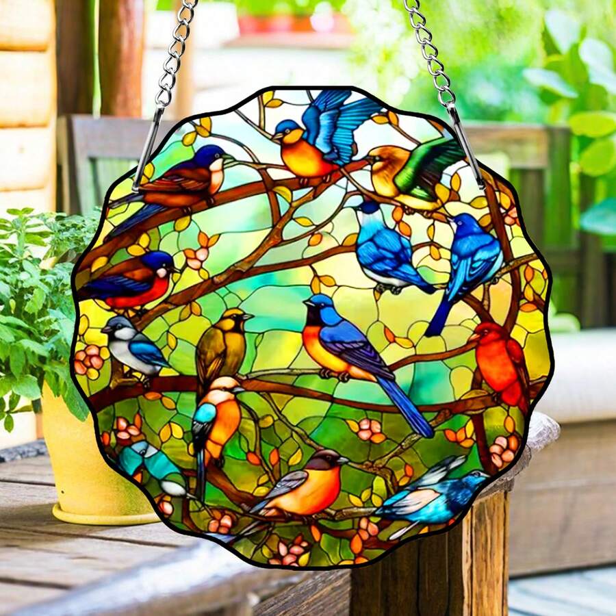 1入組鳥紋園藝陽光拼貼裝飾,壓克力陽光拼貼牆,窗,庭園,樹上裝飾品,室內外皆可使用 - 彩色 - 查看 1