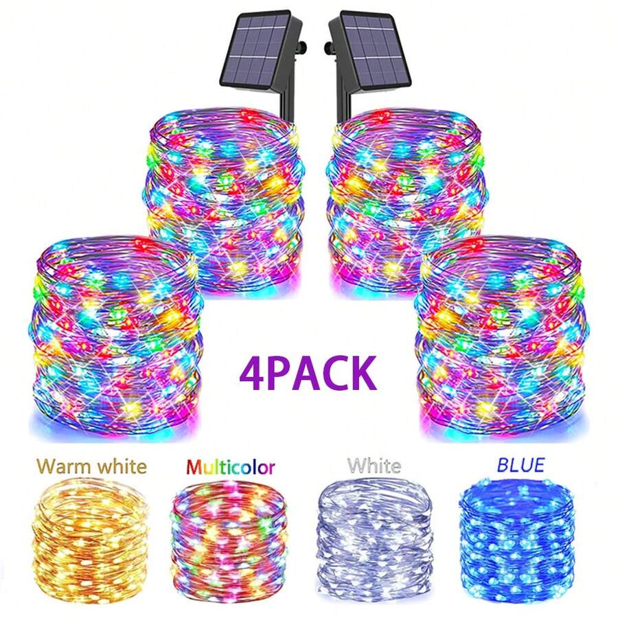 4入組8種模式太陽能燈串防水,用於派對節日裝飾燈 - 白色 - 查看 1