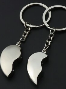 1pair Metallic Broken Heart Shape Couple Keychains, Best Friends Keyring, Car Keychain, Bag Pendant, Party Favor - Silver - View 5