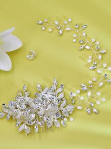 1pc Handmade Silver Rhinestone Bridal Headband Hair Accessories For Wedding, Bridesmaid, Party - Silver - View 2