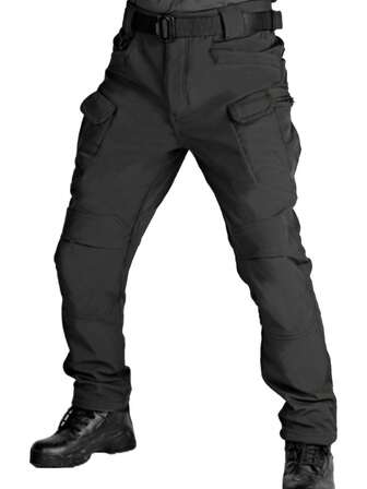  1pc ALPHA CAMP Outdoor Windproof Water-Repellent Thermal Lined Soft Shell Pants For Men, Fleece,Winter