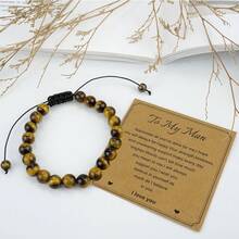 1個男性手鍊禮物,編織繩子天然虎眼石珠寶手鍊,適合給父親、丈夫、男友、兒子、孫子、兄弟等男性使用 - 棕色 - 查看 8