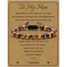 1個男性手鍊禮物,編織繩子天然虎眼石珠寶手鍊,適合給父親、丈夫、男友、兒子、孫子、兄弟等男性使用 - 棕色 - 查看 10