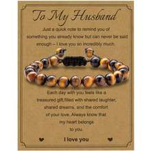 1個男性手鍊禮物,編織繩子天然虎眼石珠寶手鍊,適合給父親、丈夫、男友、兒子、孫子、兄弟等男性使用 - 棕色 - 查看 2