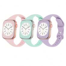 3pcs Slim Soft Silicone Watch Band With Buckle Compatible With Apple Watch Band 38mm.40mm.41mm.42mm.44mm.45mm.49mm Compatible With Apple Watch Ultra/Se/8/7/6/5/4/3/2/1 Series - Pink+Green+Purple - View 11