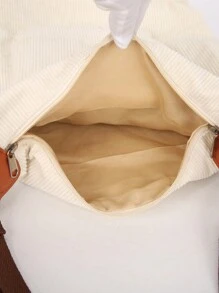 Multifunctional Corduroy Backpack, Can Be Used As A Shoulder Bag Or Backpack, Fits Laptop, Suitable For Students And Office Workers, Ideal For Shopping And Outing, Stylish And Lightweight - Beige - View 7