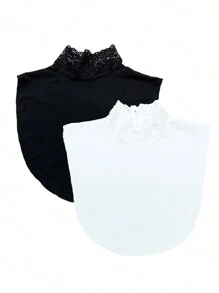 1pc/2pcs/5pcs Women's Elegant Lace Collar Soft Comfortable Fabric Mock Collar For Daily Wear And Fashionable Gift Accessories Women Valentine's Day - Black and White - View 16