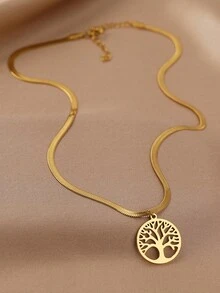 1入組不銹鋼蛇骨幸運樹吊墜鎖骨項鍊,適用於女性珠寶收藏 - 金色 - 查看 2