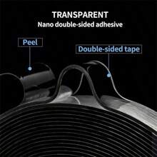 1捲耐用納米膠帶,採用強韌材料製成,承重2.2磅,不會在表面上留下殘留物或損壞,可水洗和重複使用。透明設計使其隱形,不會影響您的物品或表面的外觀。適用於家庭、辦公室或汽車使用。 - 透明無痕奈米雙面膠*3.28英尺 - 查看 8