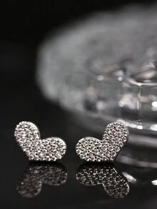 時尚萬用心形女耳環,鑲嵌立體氧化鋯細節 - 白色 - 查看 3