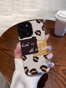 1 Stück Leoparden Muster Englisch Slogan Kreatives Anti-Fall Soft TPU Handyhülle kompatibel mit iPhone und Samsung 15/15plus/15pro/15promax