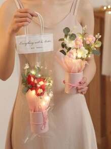 5 件成品手工钩针粉色花束手工针织花束钩针花束套装针织假向日葵玫瑰雏菊适合母亲节生日婚礼感恩节礼物和家居装饰、情人节、礼物、秋季装饰、秋季 - 粉色 - 查看 6