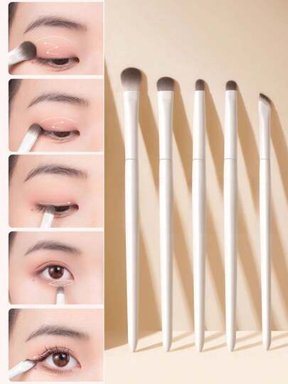 5pcs Eye Makeup Brush Set Including: Angled Eyeliner Brush, Detail Shader Brush, Tapered Blending Brush, Pencil Brush, Bullet Brush