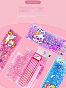 女孩用密碼錠流沙筆盒套裝,小學生、幼稚園女孩專屬文具盒,適合新一年級公主 - 藍色 - 查看 5