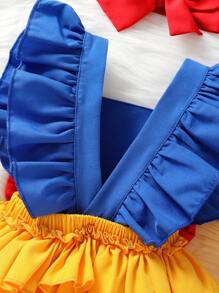 Vestido de una pieza con diseño de corona y letras, decorado con lazo, para bebés y niñas pequeñas - Outfit casual de fiesta y vacaciones, Primavera/Verano