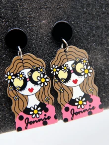 1對卡通人物時尚美女亞克力耳環 - 彩色 - 查看 2