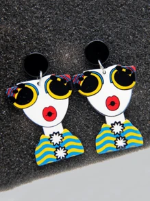 1對卡通人物時尚美女亞克力耳環 - 彩色 - 查看 4