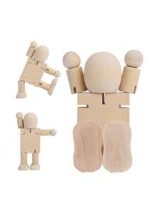 1pc Wooden Diy Robot, Creative Painting Robot, Suitable For Home Entertainment, Parties, Parent-Child Interaction And Other Occasions - Brown - View 5
